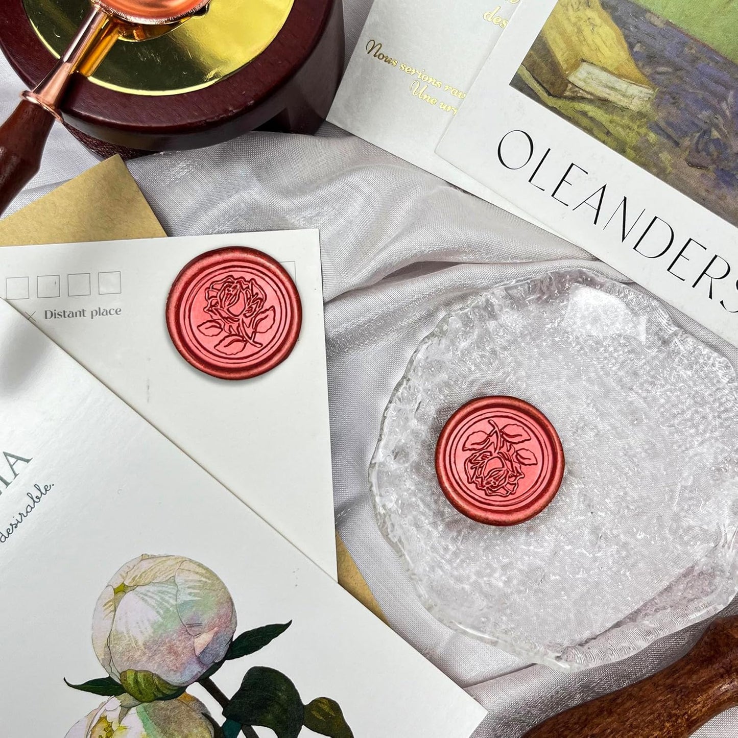 100Pcs Wax Seal Stickers Handmade Envelope Seals Self Adhesive Wax Stickers for Wedding Party Invitations, Envelope, Gift Wrap, Christmas(Rose Style, Red)