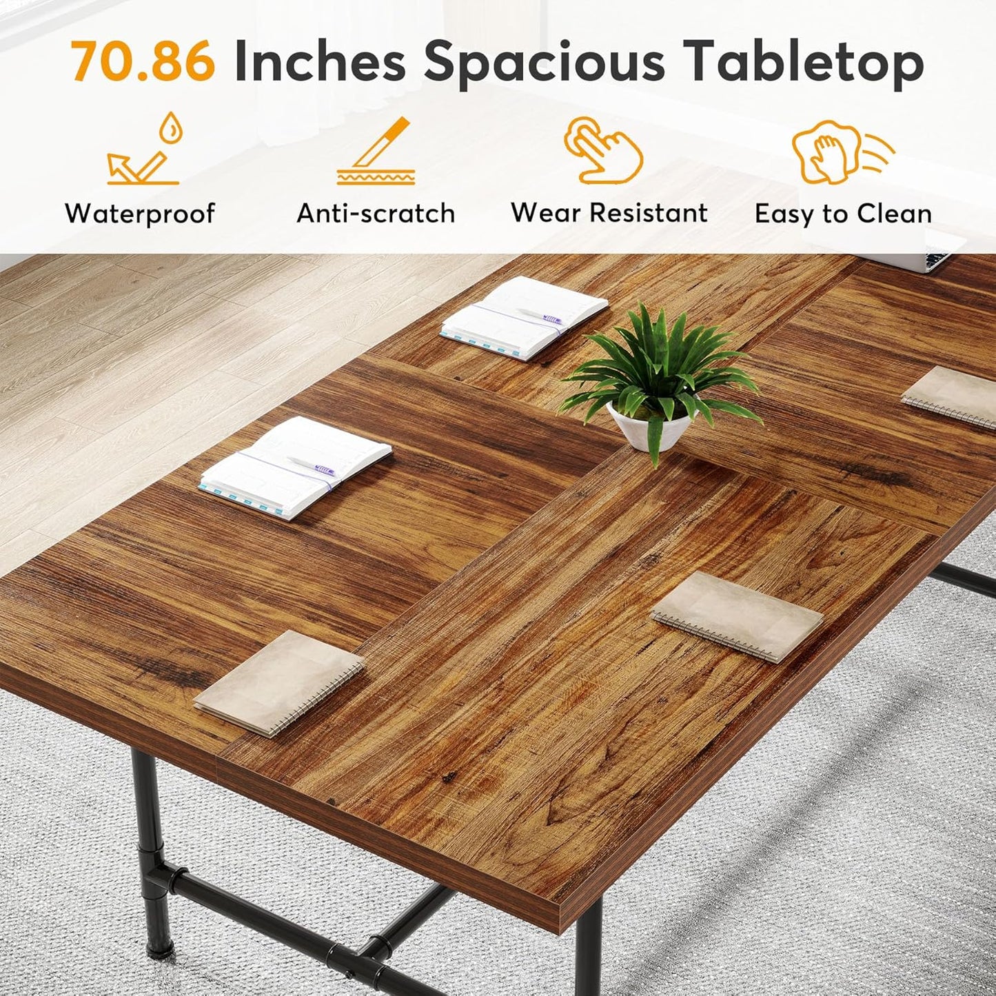 Tribesigns 6FT Conference Table, Rustic Rectangle 70.8" W x 35.4" D Meeting Table, Modern Seminar Table Boardroom Desk for Office Meeting Conference Room (6ft, Rustic)