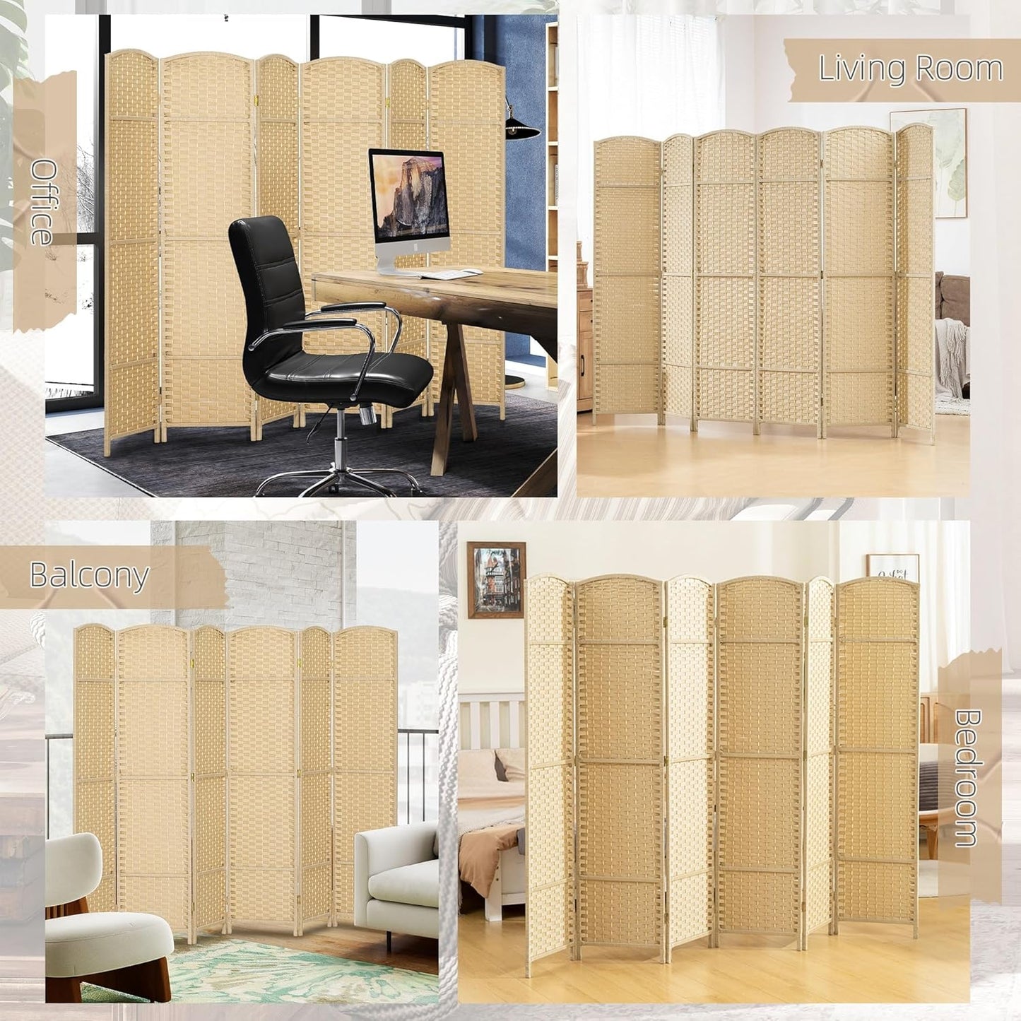 HOMCOM Room Divider, 6 Panel Folding Privacy Screen, 5.6' Tall Freestanding Wall Partition for Home Office, Bedroom, Beige
