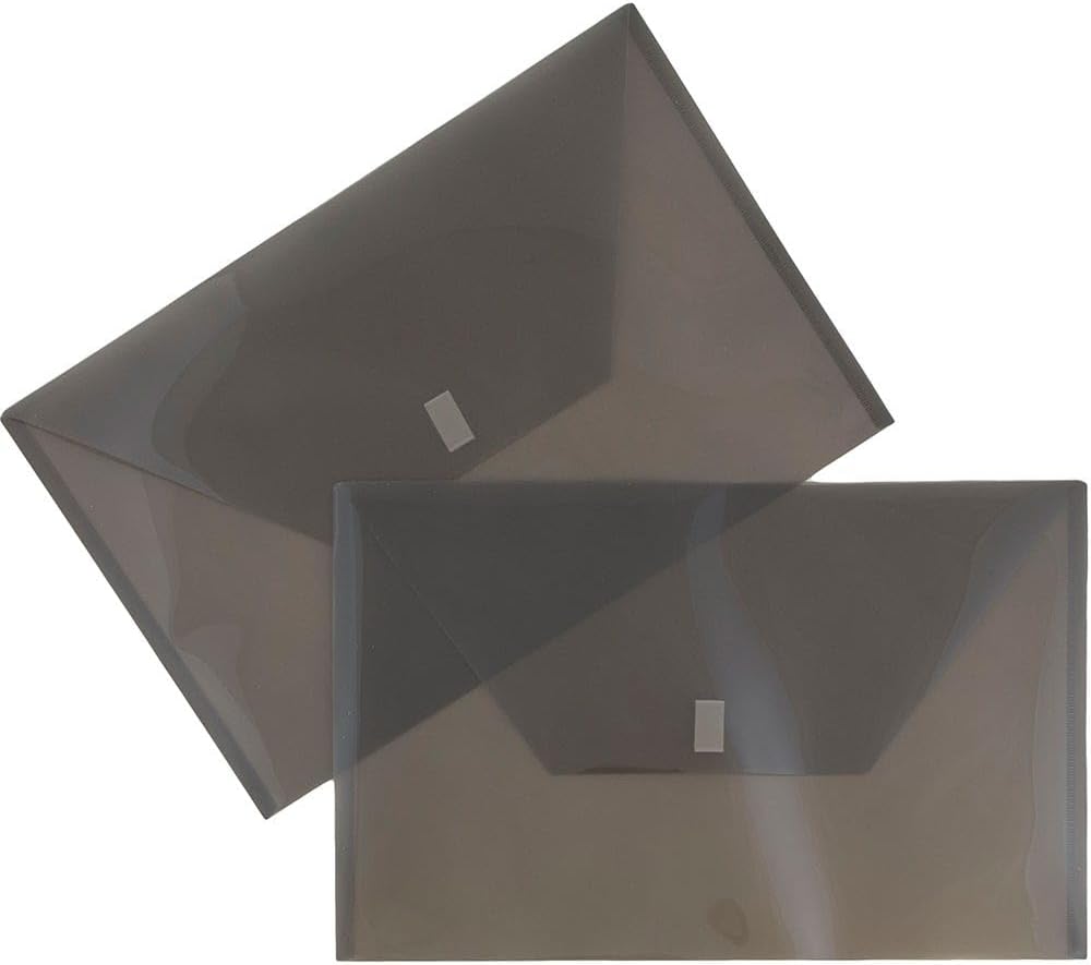 JAM PAPER Plastic Envelopes with Hook & Loop Closure - Legal Booklet - 9 3/4 x 14 1/2 - Smoke Gray - 3/Pack