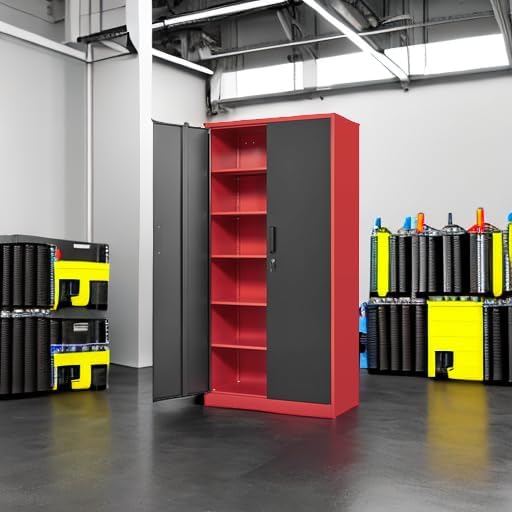 Yizosh Metal Storage Cabinet with Lock Doors and 5 Adjustable Shelves,- 72" Garage Storage Cabinet for Home,Office,Garage,School