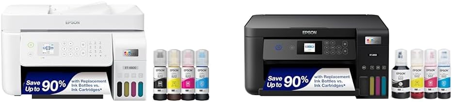 Epson EcoTank ET-4800 Wireless All-in-One Cartridge-Free Supertank Printer with Scanner & EcoTank ET-2850 Wireless Color All-in-One Cartridge-Free Supertank Printer with Scan