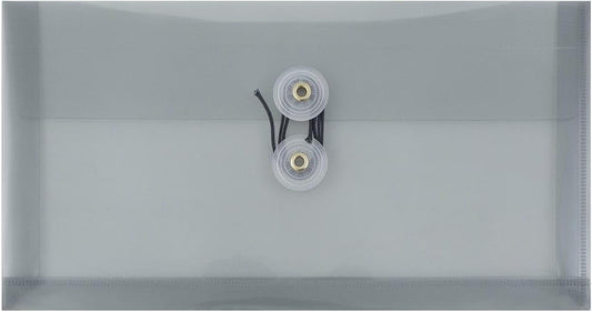 JAM PAPER Plastic Envelopes with Button & String Tie Closure - #10 Business Booklet - 5 1/4 x 10 - Smoke Gray - 3/pack
