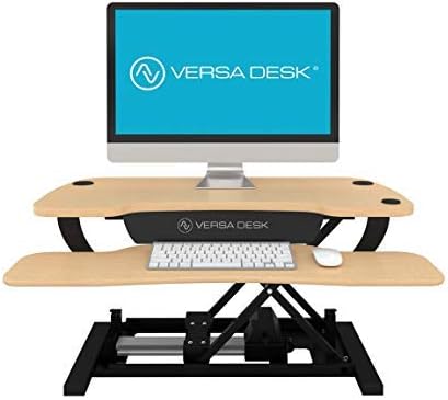 VERSADESK® PowerPro™ 48" Electric Desktop Riser, 48 Inch Sit to Stand Height Adjustable Desk Converter, Keyboard Tray, USB Charging Port, Holds 80 lbs, 48" x 24", Maple