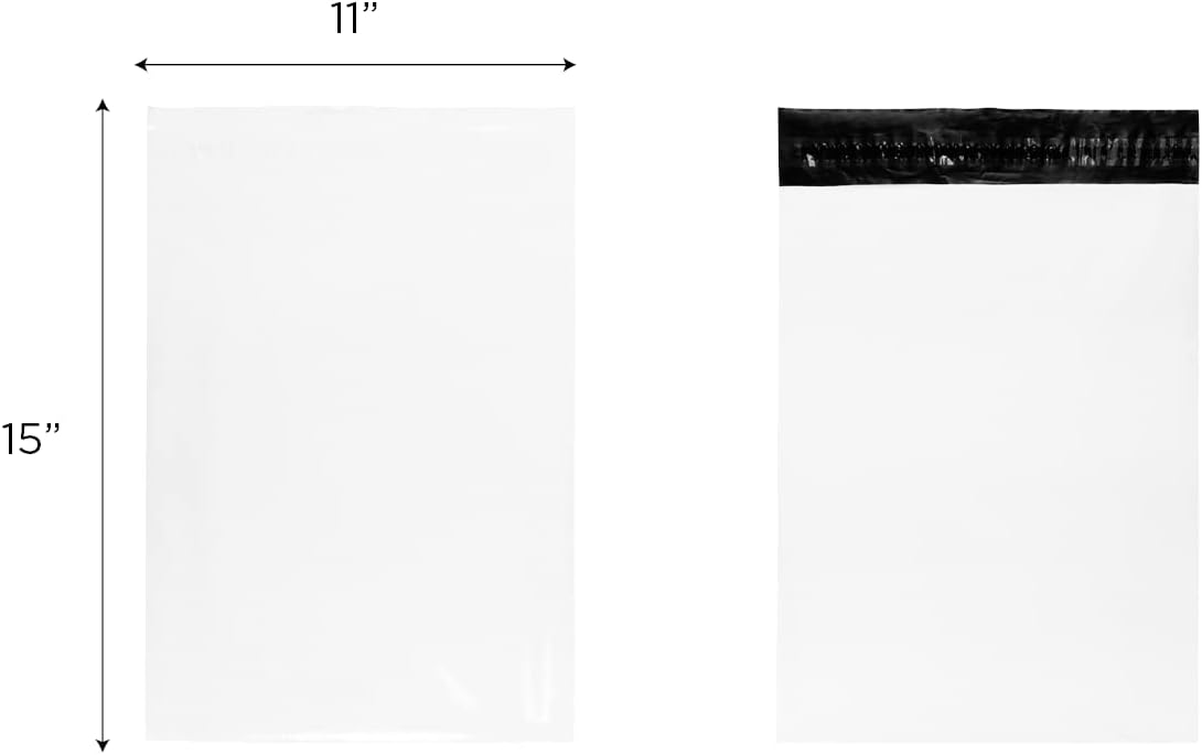 Karat 11"x15" White Poly Mailers - Tamper-Evident, Waterproof and Tear Resistant Shipping Bags for Small Business Supplies, Bulk Packaging - Easy-to-Use Adhesive Closure Mailing Envelopes, WS-TPM1115W