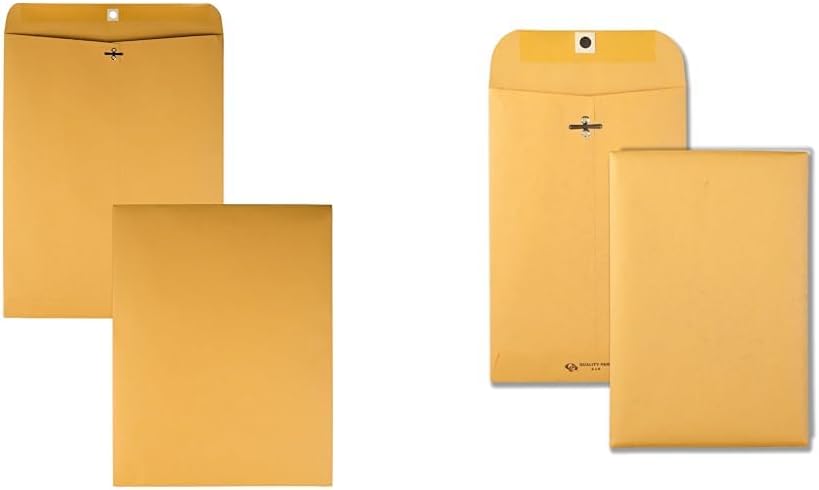 Quality Park 12 x 15-1/2 Clasp Envelopes, Clasp and Gummed Closures, for Oversized Papers & 6 x 9 Clasp Envelopes, Clasp and Gummed Closures for Storing or Mailing