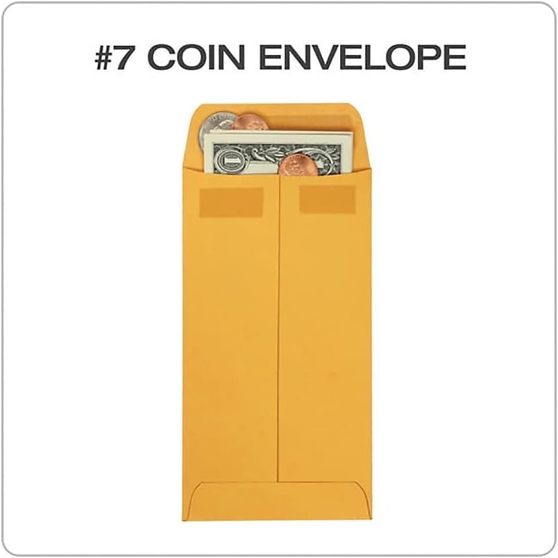 Quality Park #7 Coin and Small Parts Envelopes, Self Seal, for Home, Office, Garden, 24 lb Brown Kraft, 3-1/2 x 6-1/2 Inches, 500/Box (QUA50765)