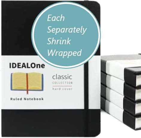 IDEALOne Black 5 pack, Hardcover Leather Journal Notebook Lined–A5 (5.7 x 8), College ruled Journaling Notebooks,160 pages, 100GSM Paper, Journal for Women,Men,Teens
