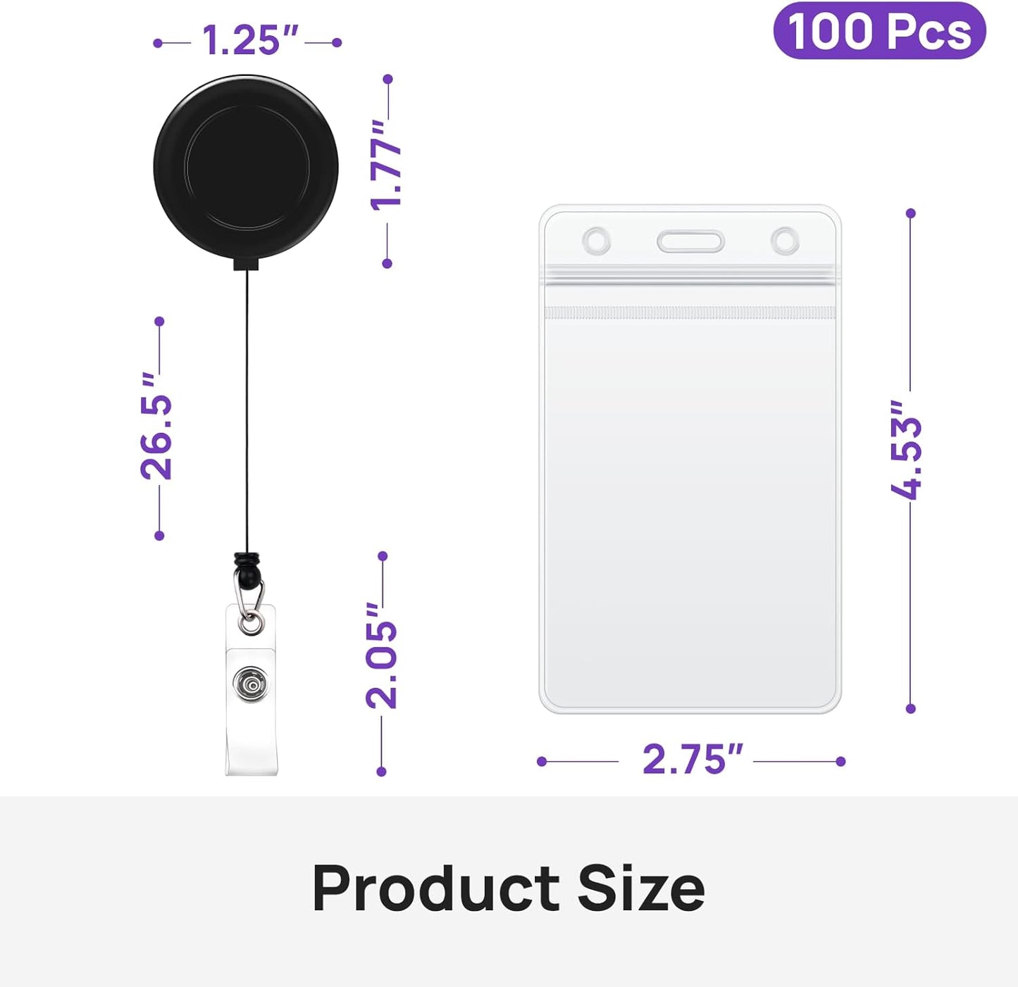 100 Pcs Badge Reel, ID Badge Holder Retractable Clip, Keychain Badge Reel，Badge Clip, Bulk Lanyard for Wear Keys, ID Card, Name Hold