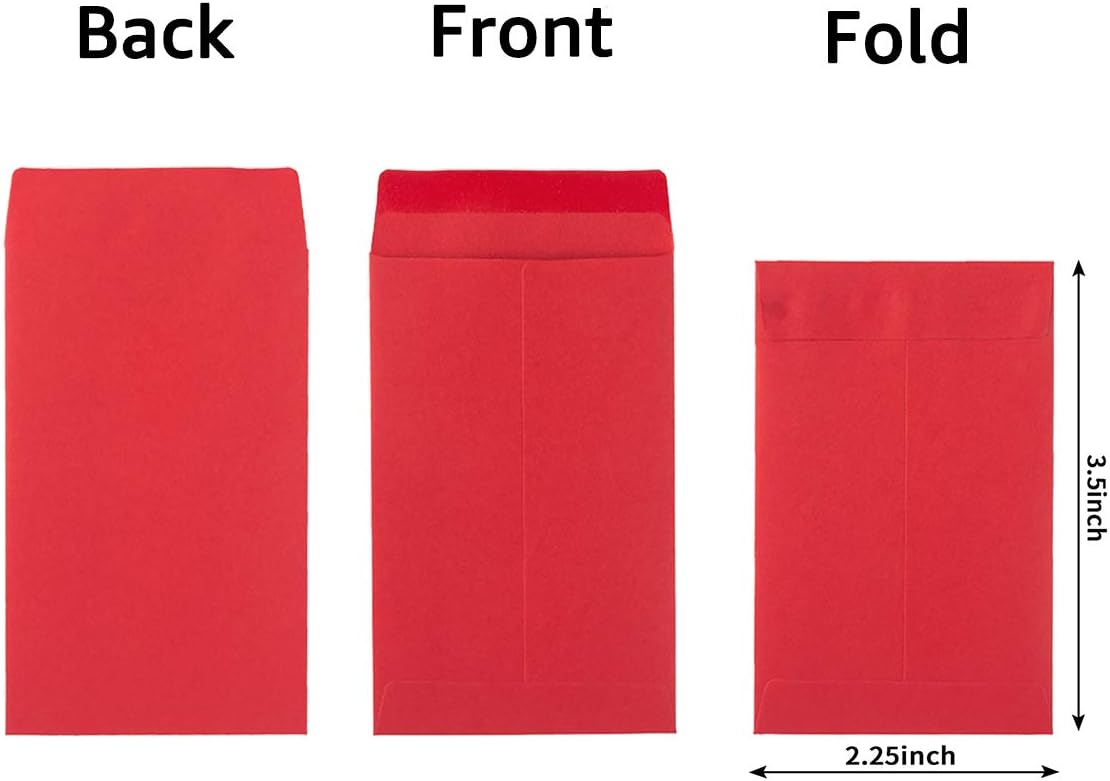 100 Pack Small Coin Envelopes Self-Adhesive Kraft Paper Seed Envelopes Mini Parts Small Items Stamps Storage Packets Envelopes for Garden, Office or Wedding Gift (Red, 2.25×3.5 inch)