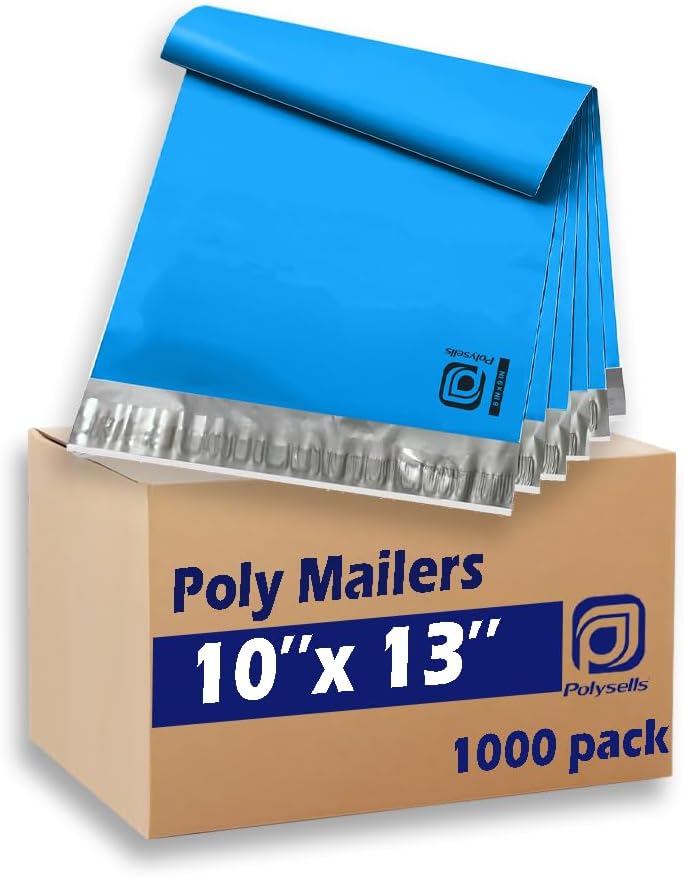 POLYSELLS 1000 pcs 10x13 Inches Blue Poly Mailers Shipping Envelopes, Strong Adhesive Sealing, Waterproof, and Tear-resistant Postal Mailing Bags for Clothing, Books, and Accessories