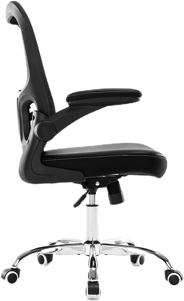 Office Chair, Mesh Ergonomic Desk Computer Chair with PU Leather Flip-up Armrest, Home Task Chair with Lumbar Support, Adjustable Executive Mid Back, Rolling Swivel,Black