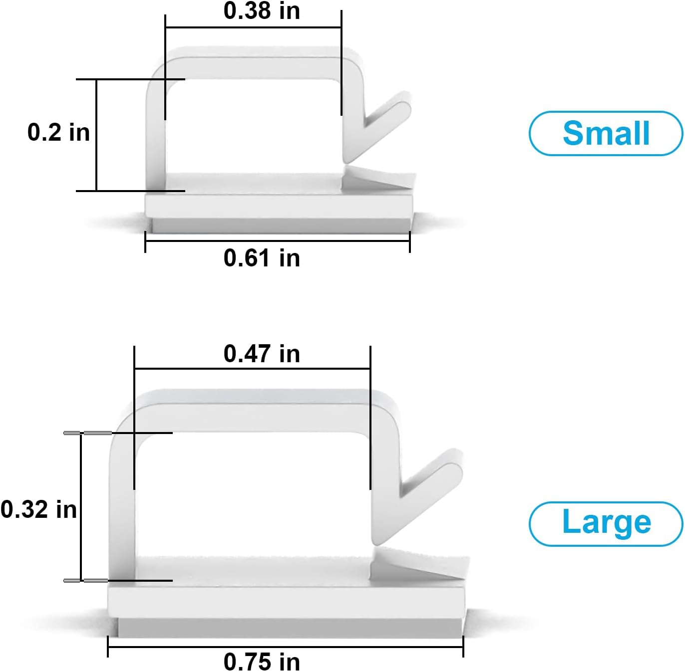 100 PCS Adhesive Cable Clips Black (Small & Large), Upgraded Wire Holder for Wall Cord Organizer Cable Management Under Desk, Outdoor Light Clips Hooks for LED, Car Dash Cam, HDMI, Extension Cord