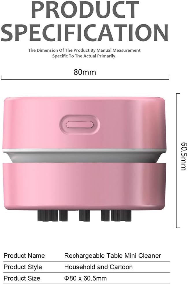 ODISTAR Desktop Vacuum Cleaner,Mini Table dust Sweeper Energy Saving,High Endurance up to 400 mins,Cordless&360º Rotatable for Cleaning Hairs,Crumbs,Computer Keyboard of Gifts for Kids (Pink)