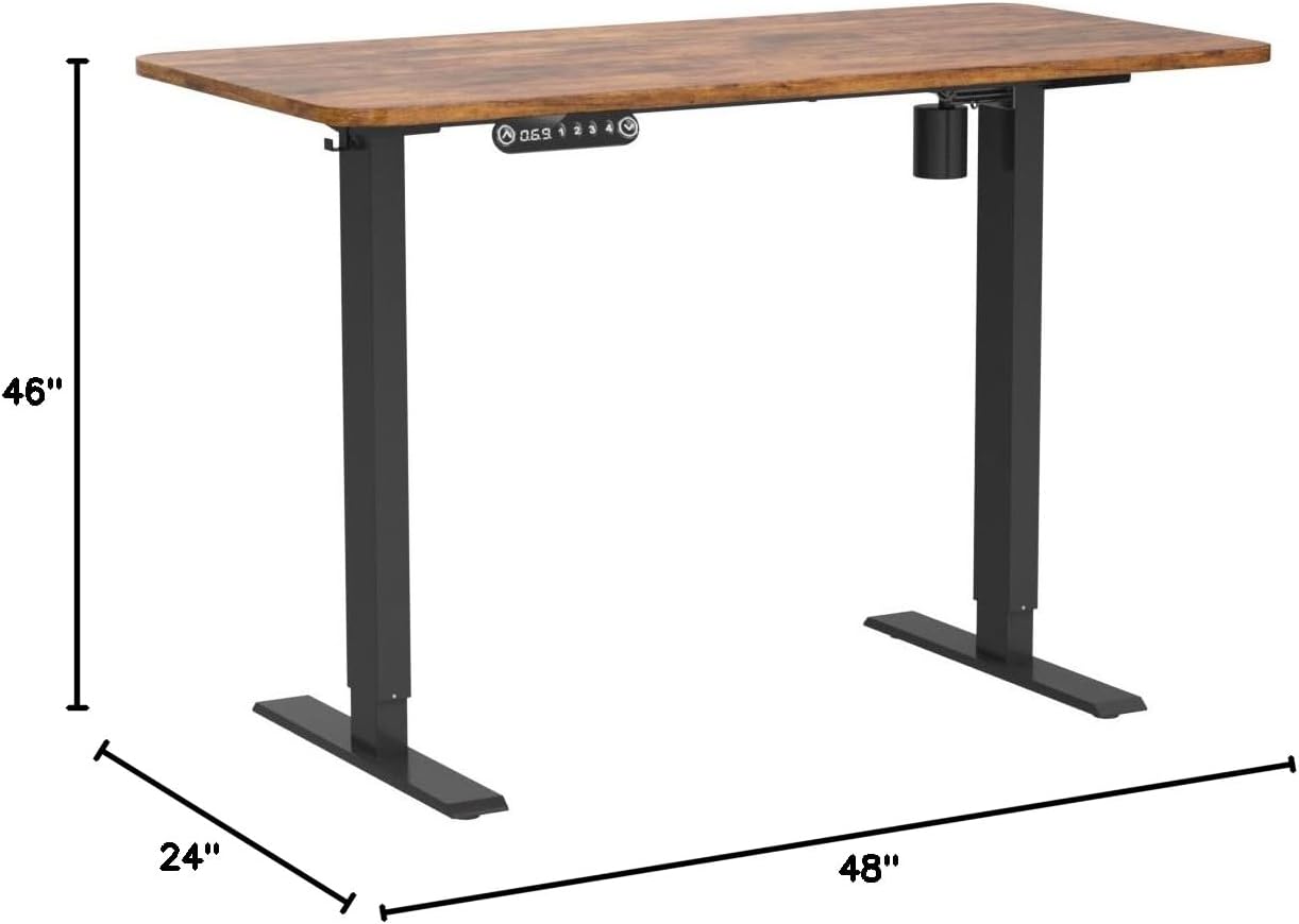 farexon Electric Standing Desk Adjustable Height, 48x 24 Inches Sit Stand Up Computer Desk with Double Metal Hook，4 Memory Preset Heights, 27''-46'' Lifting Range for Home/Office（Brown）