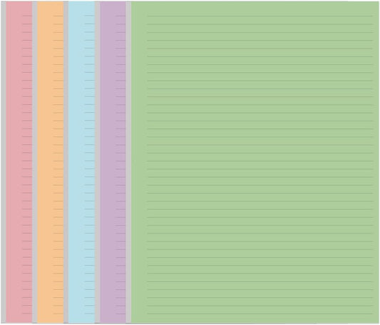 Unpunched Colorful Lined Paper - 100 Sheets/200 Pages Loose Leaf Paper Line Refills, Per Color 20 Sheets, 8.5" x 11"