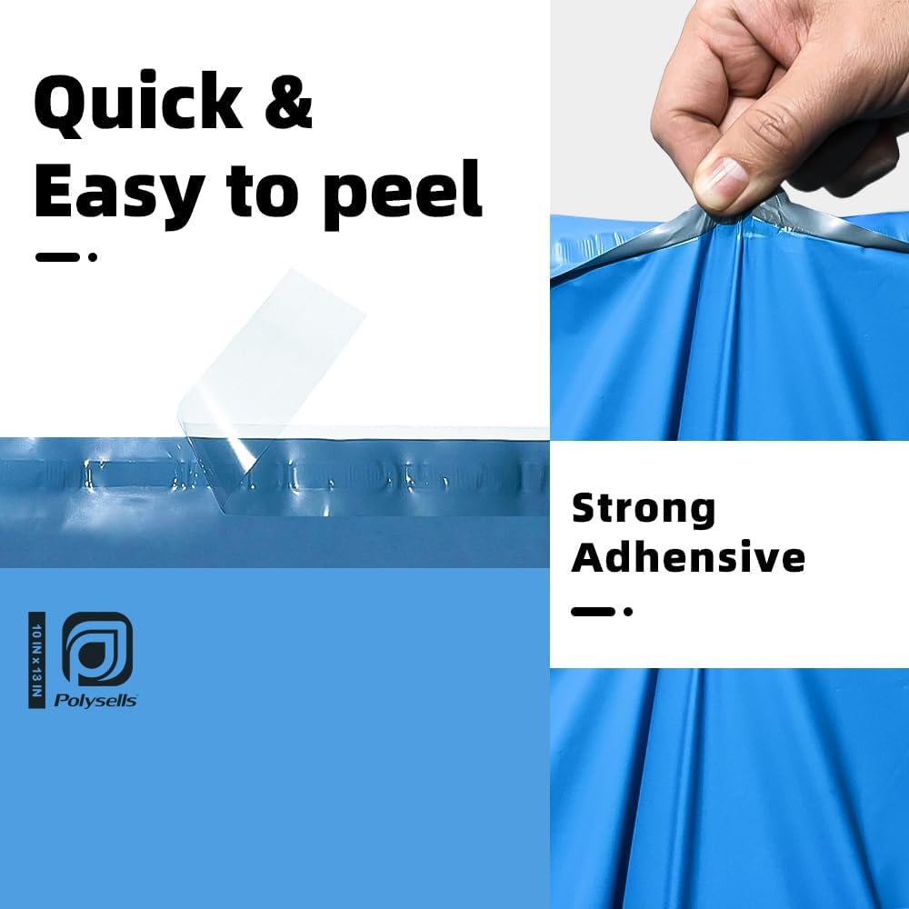 POLYSELLS 100 pcs 10x13 Inches Blue Poly Mailers Shipping Envelopes, Strong Adhesive Sealing, Waterproof, and Tear-resistant Postal Mailing Bags for Clothing, Books, and Accessories