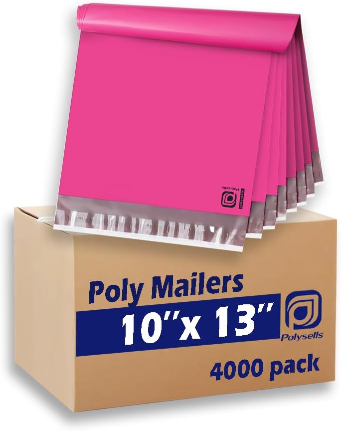 POLYSELLS 4000 pcs 10x13 Inches Pink Poly Mailers Shipping Envelopes, Strong Adhesive Sealing, Waterproof, and Tear-resistant Postal Mailing Bags for Clothing, Books, and Accessories