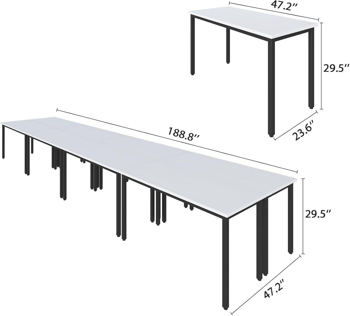 Bonzy Home Conference Tables 16ft Office Computer Desk for Meeting Room Study Writing Printer Table Meeting Seminar Table for 20 People Rustic Vintage 8PCS 188.8"x47.2"x29.5", White
