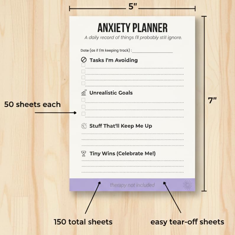 Funny Notepad Gift Set – 3 Pack of Anxiety Planner, Productivity Pad & Bare Minimum Tracker – Sarcastic Gag Gift for Coworkers, Office Supplies, Burnout Humor, 50 Sheets Each