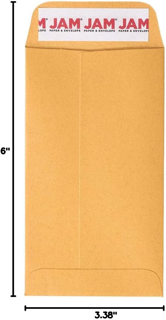 JAM PAPER #6 Coin Business Envelopes with Peel and Seal Closure - 3 3/8 x 6 - Brown Kraft Manila - Bulk 250/Box