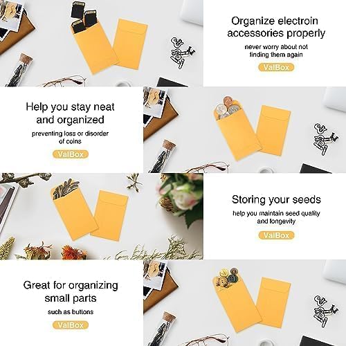 ValBox #7 Coin Envelopes 3.5x6.5 Seed Envelope with Gummed Flap for Home, Garden or Office Use, Brown Kraft Small Parts Envelopes 500 per Box