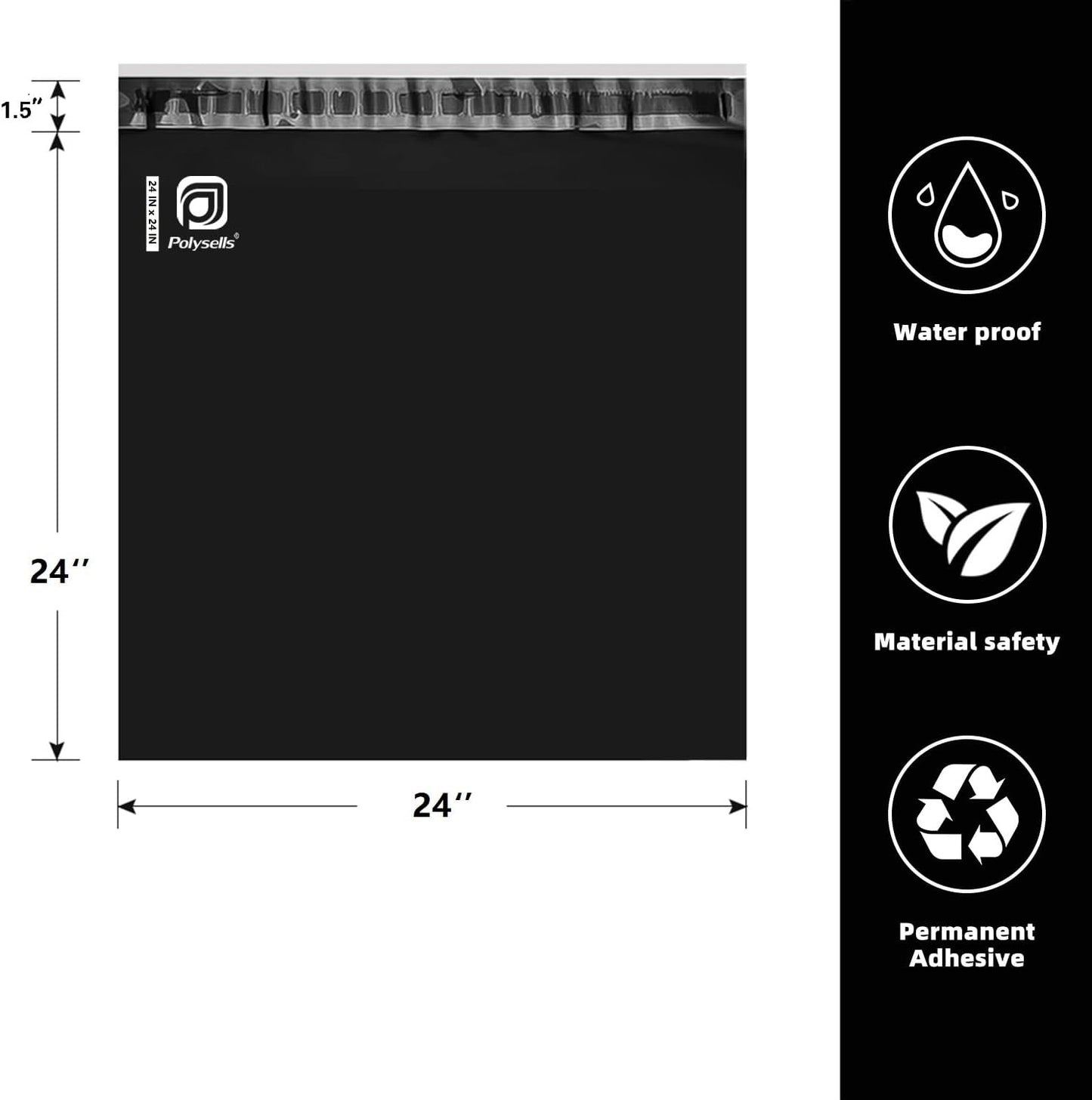 POLYSELLS 50 pcs 24x24 Inches Black Poly Mailers Shipping Envelopes, Strong Adhesive Sealing, Waterproof, and Tear-resistant Postal Mailing Bags for Clothing, Books, and Accessories