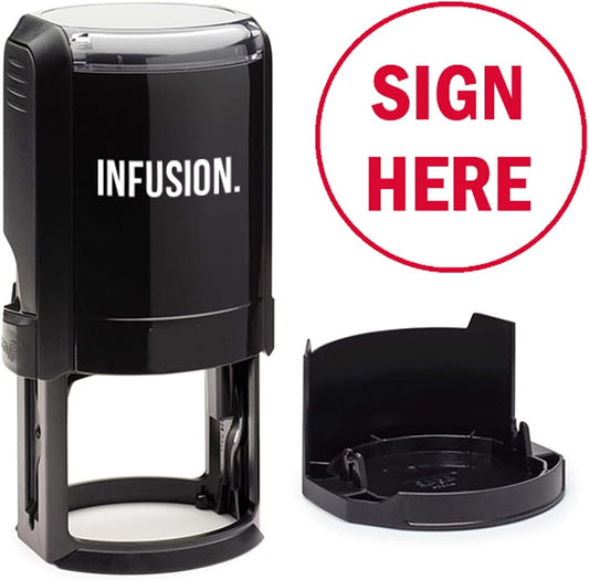 Infusion Custom Text Round Self-Inking Rubber Stamp (1-5/8" Diameter) - Up to 2 Lines with Circle Border