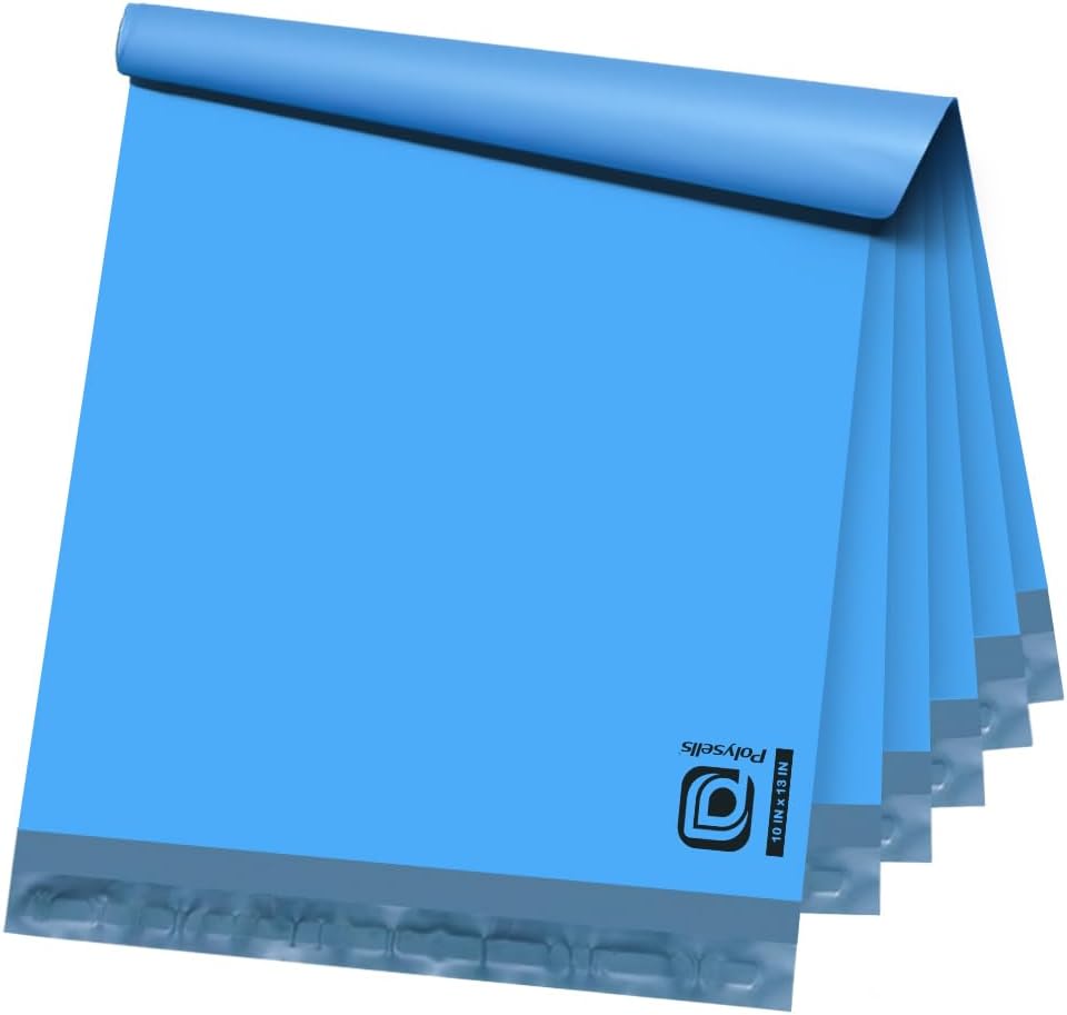 POLYSELLS 100 pcs 10x13 Inches Blue Poly Mailers Shipping Envelopes, Strong Adhesive Sealing, Waterproof, and Tear-resistant Postal Mailing Bags for Clothing, Books, and Accessories
