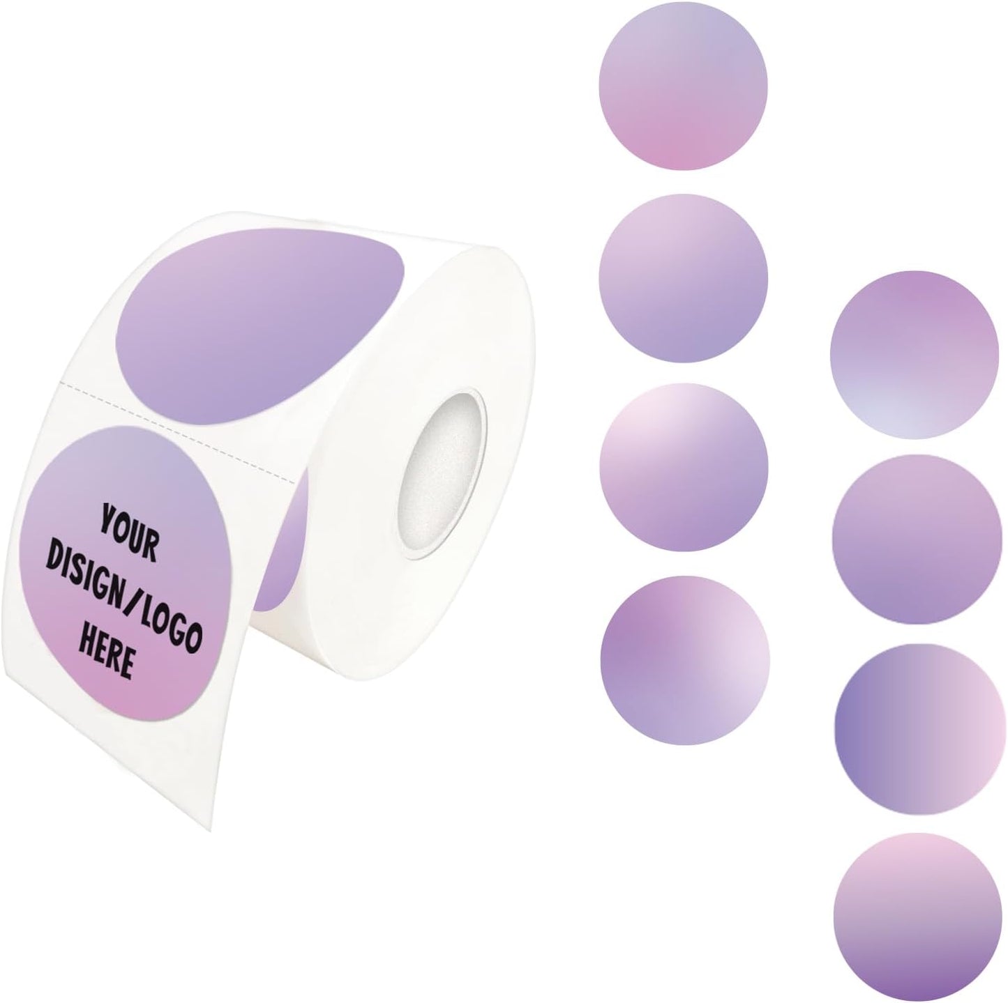 1.5 Inch Purple Round Thermal Sticker Labels, Self-Adhesive Circle Direct Thermal, Multi-Purpose Roll for DIY Logo Design With Perforation Line (500 Labels, 1 Roll)