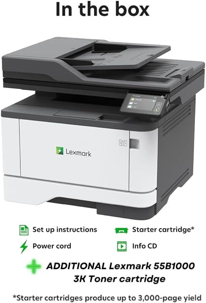 LEXMARK MX431adn Laser Multifunction Printer - Monochrome (29S0200) Bundle with 55B1000 Black 3K Yield Toner Cartridge
