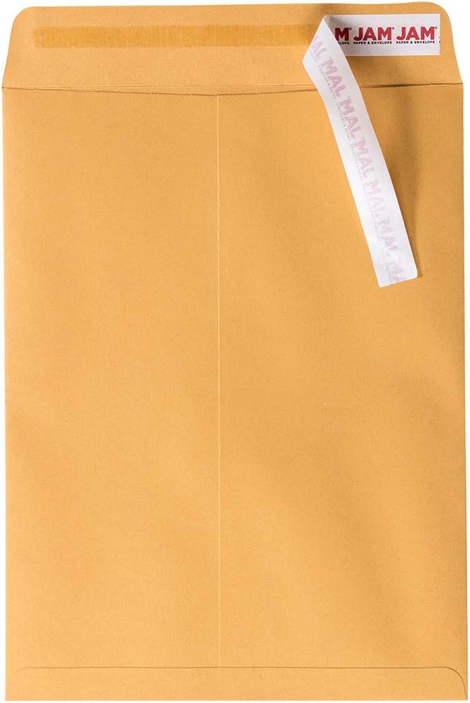 JAM PAPER 9 x 12 Open End Catalog Premium Envelopes with Peel and Seal Closure - Brown Kraft Manila - Bulk 250/Box