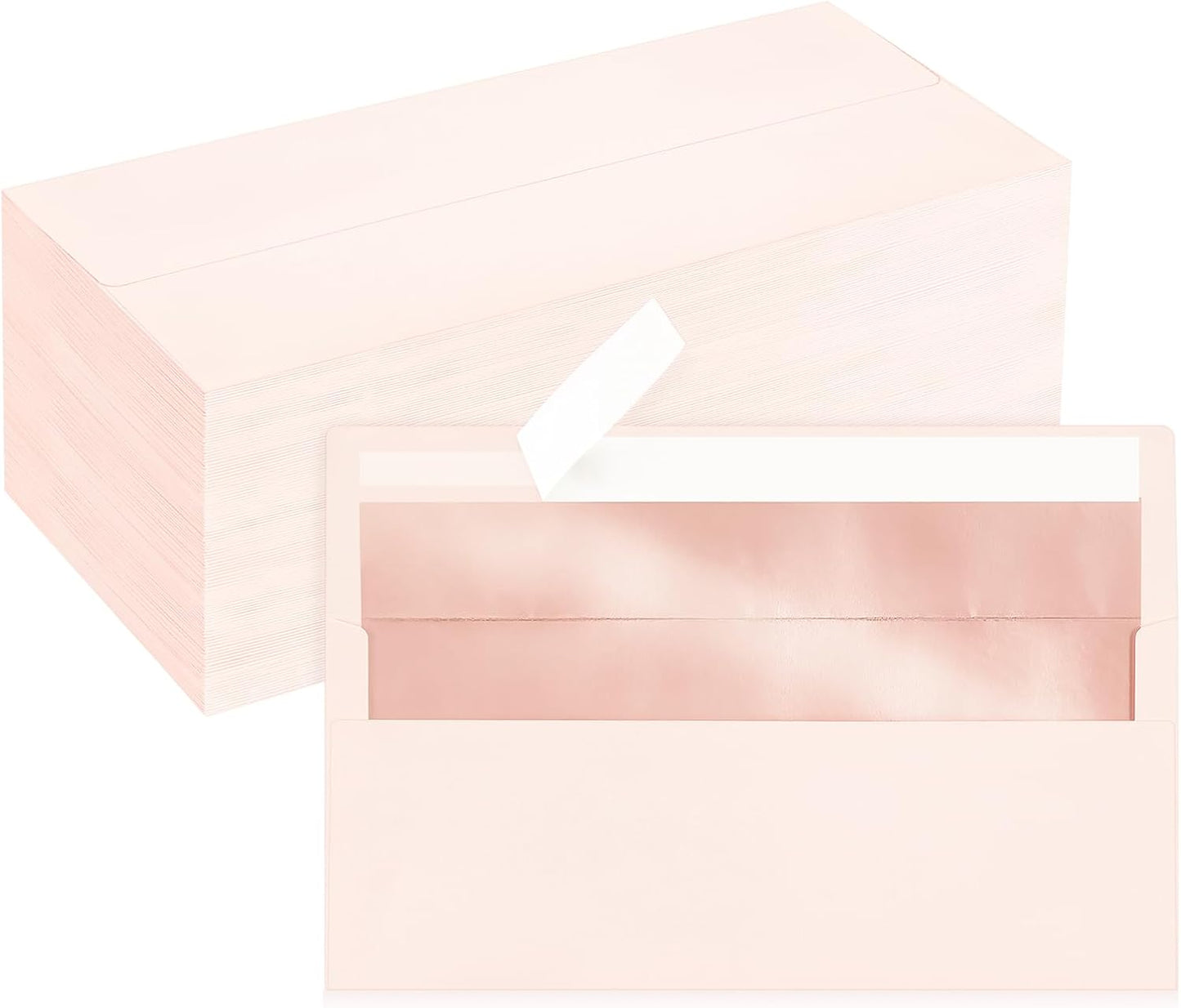 200 Pack #10 Blush Pink Business Envelopes with Metallic Rose Gold Foil Lining, Standard Letter Size Mailing Envelopes Self Seal for Checks Invoices Party Birthday Wedding, 4 1/8 x 9 1/2 Inch