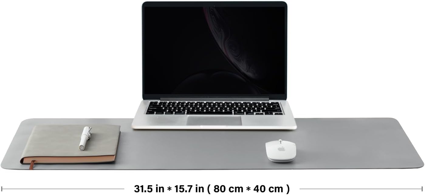HOMIEAZICOZI Leather Desk Mat - Non-Slip PU Pad for Office and Home Organization Accessories Ideal Large Mouse Mats on Top of Desks (Dark Gray,31.5''x 15.7'') (DPD-DGr-M)