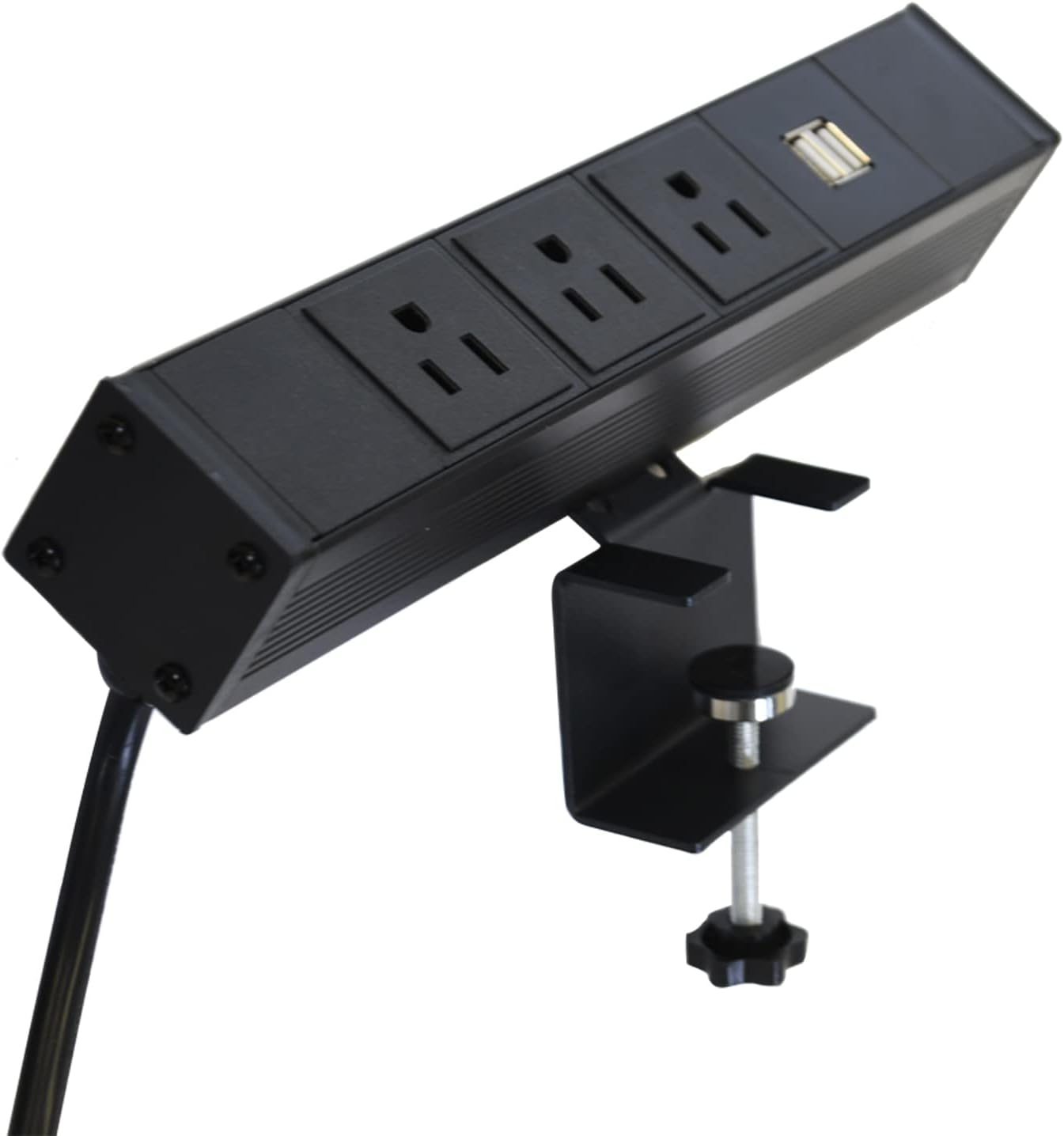 AEONS Premium Monitor Laptop Mount & Under Desk Cable Management Tray Wire Cord Organizer & Desk Clamp Mount PDU, No Drill Computer Computer Cord Raceway and Modesty Panel, Silver & Black