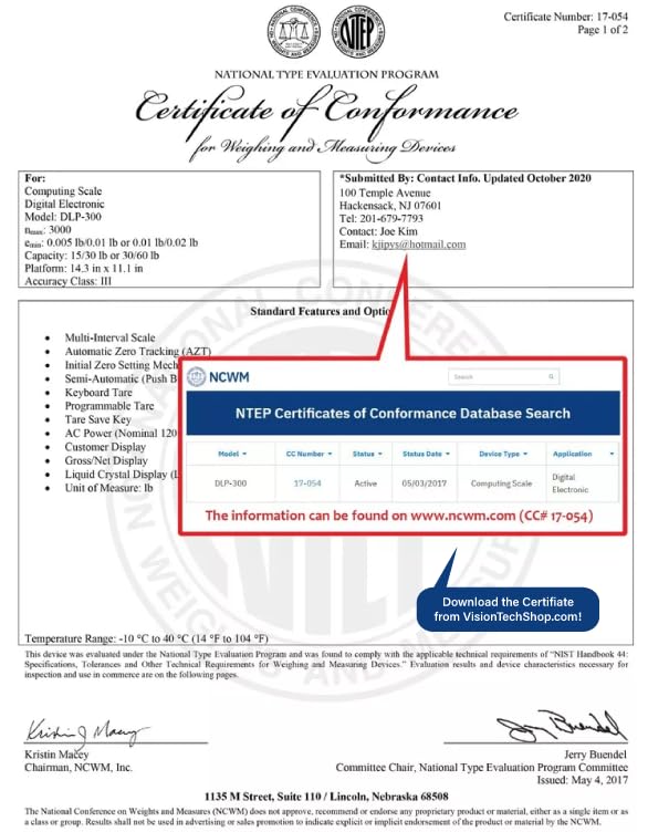 VisionTechShop DLP-300 Label Printing Scale Pole Display, 30/60lbs Capacity, 0.01/0.02lbs, NTEP Legal for Trade with a Free 1 case CAS LST-8020 UPC w/Ingredients Label, 58 x 60 mm