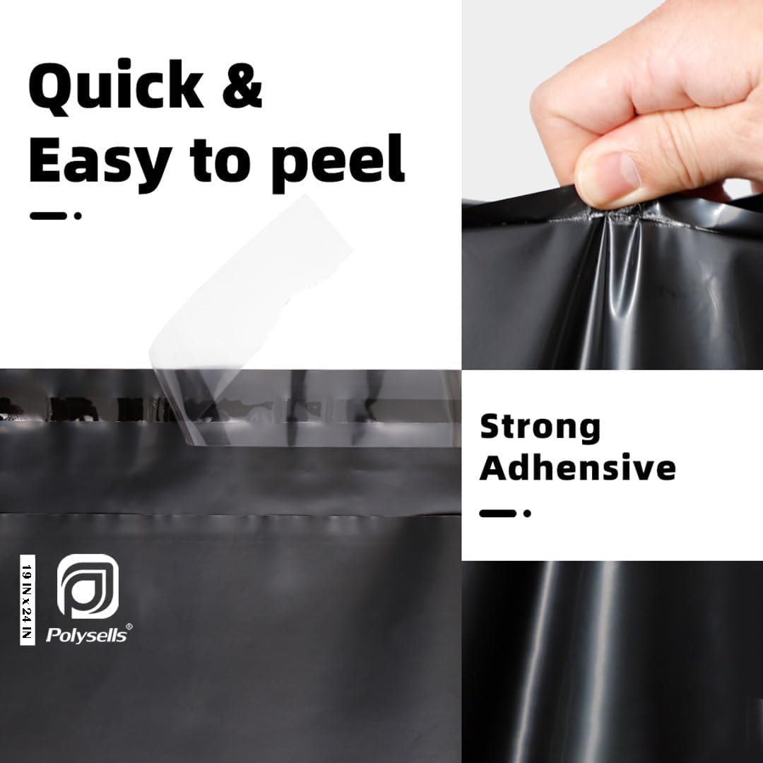 POLYSELLS 400 pcs 19x24 Inches Black Poly Mailers Shipping Envelopes, Strong Adhesive Sealing, Waterproof, and Tear-resistant Postal Mailing Bags for Clothing, Books, and Accessories