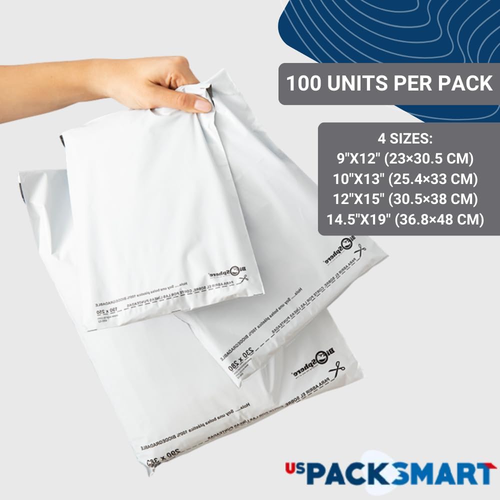 White Plastic Poly Mailers 14.5"x19" | Shipping Bags for Clothing, Books & Accessories | Durable Shipping Envelopes | Waterproof, Tear-Proof with Strong Self-sealing Adhesive | 100-Pack