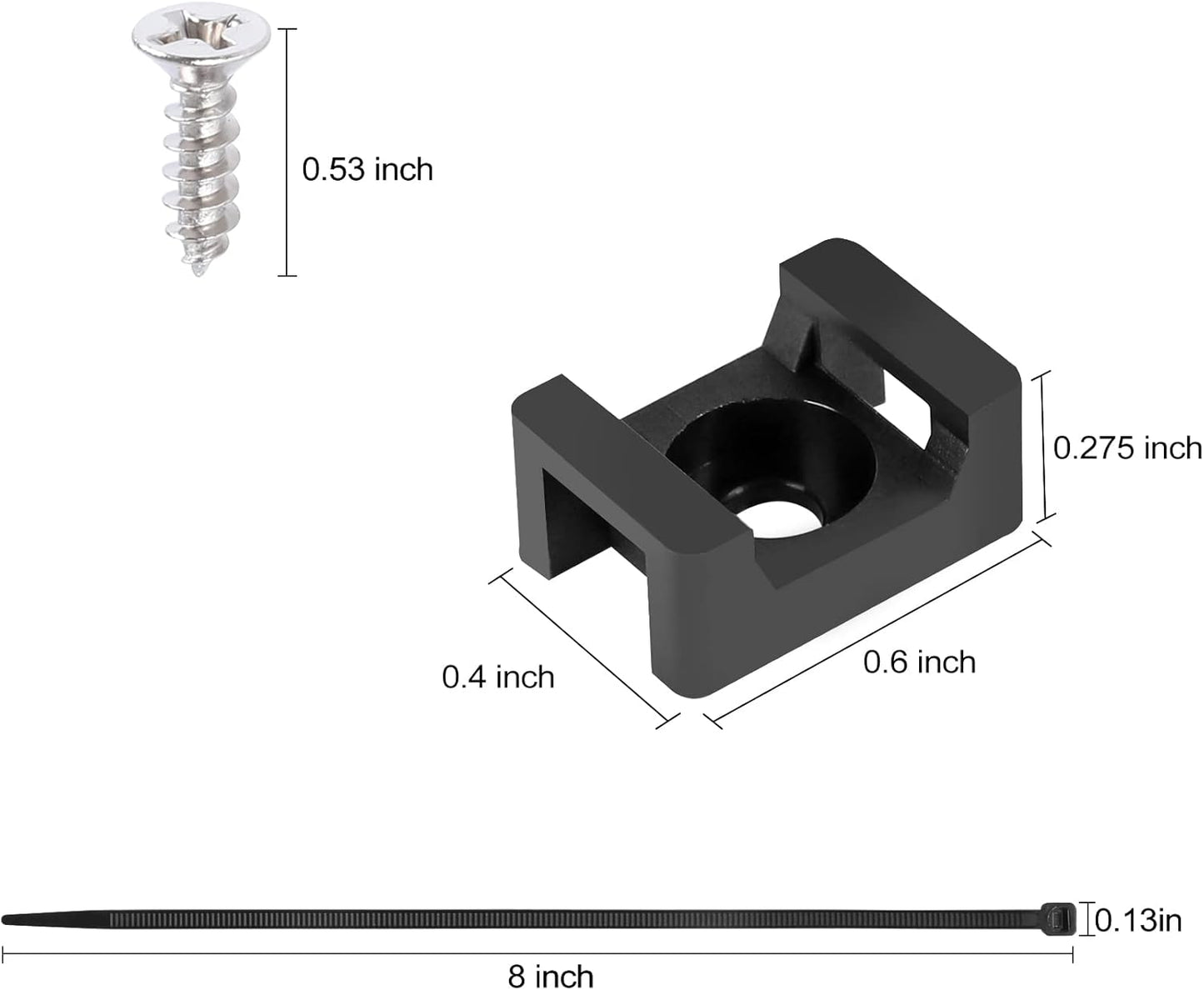 XHF 100 Pcs Cable Zip Tie Saddle Type Mounts Base with 100 Pcs 8" Cable Ties and 100 Pcs Tapping Screw, Wire Cable Clips Organizer Holders Clamps Black