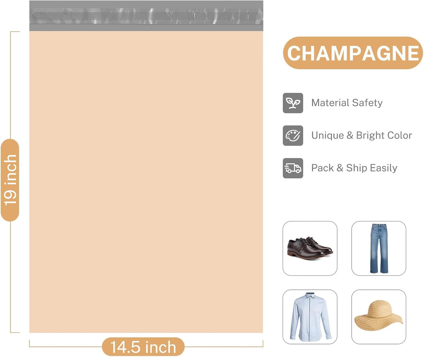 Metronic Poly Mailers 14.5x19 500 Pcs | Medium Size Shipping Bags for Clothes | Large Poly Mailer Bags, Shipping Envelopes, Mailing Bags for Small Business, Strong Adhensive Poly Bags Beige