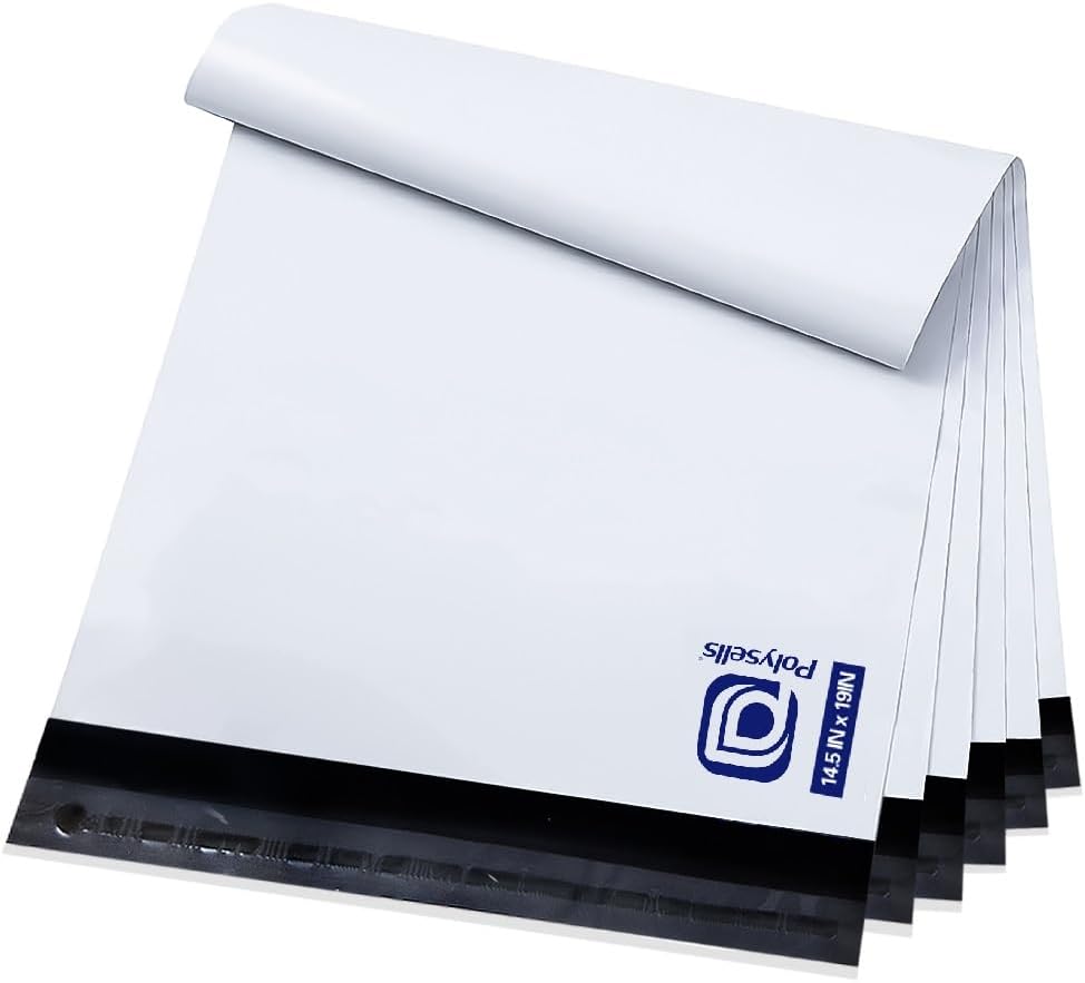 POLYSELLS 50 pcs 14.5x19 Inches White Poly Mailers Shipping Envelopes, Strong Adhesive Sealing, Waterproof, and Tear-resistant Postal Mailing Bags for Clothing, Books, and Accessories
