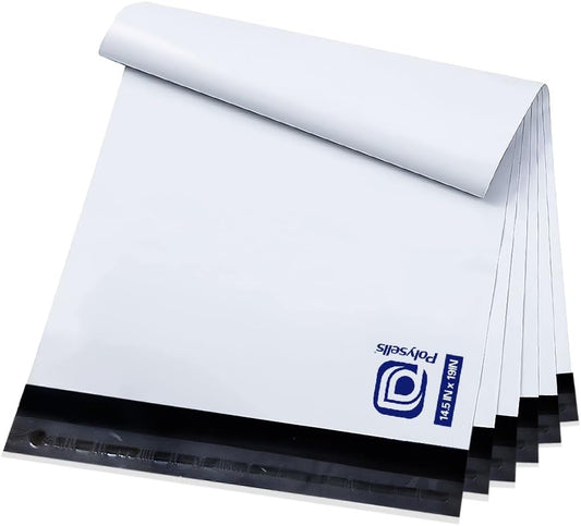 POLYSELLS 50 pcs 14.5x19 Inches White Poly Mailers Shipping Envelopes, Strong Adhesive Sealing, Waterproof, and Tear-resistant Postal Mailing Bags for Clothing, Books, and Accessories