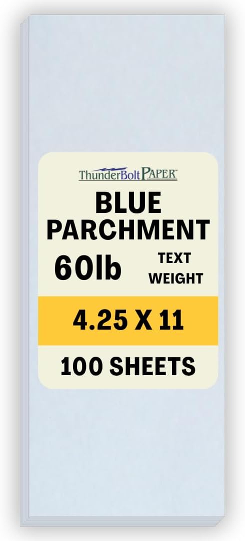 100 Light Blue Old Age Parchment 60# Paper Sheets - 4.25 X 11 Inches Half Letter Size Cut Long - 60 lb/Pound Text/Copier/Printer Weight - Vintage Colored Old Parchment Semblance