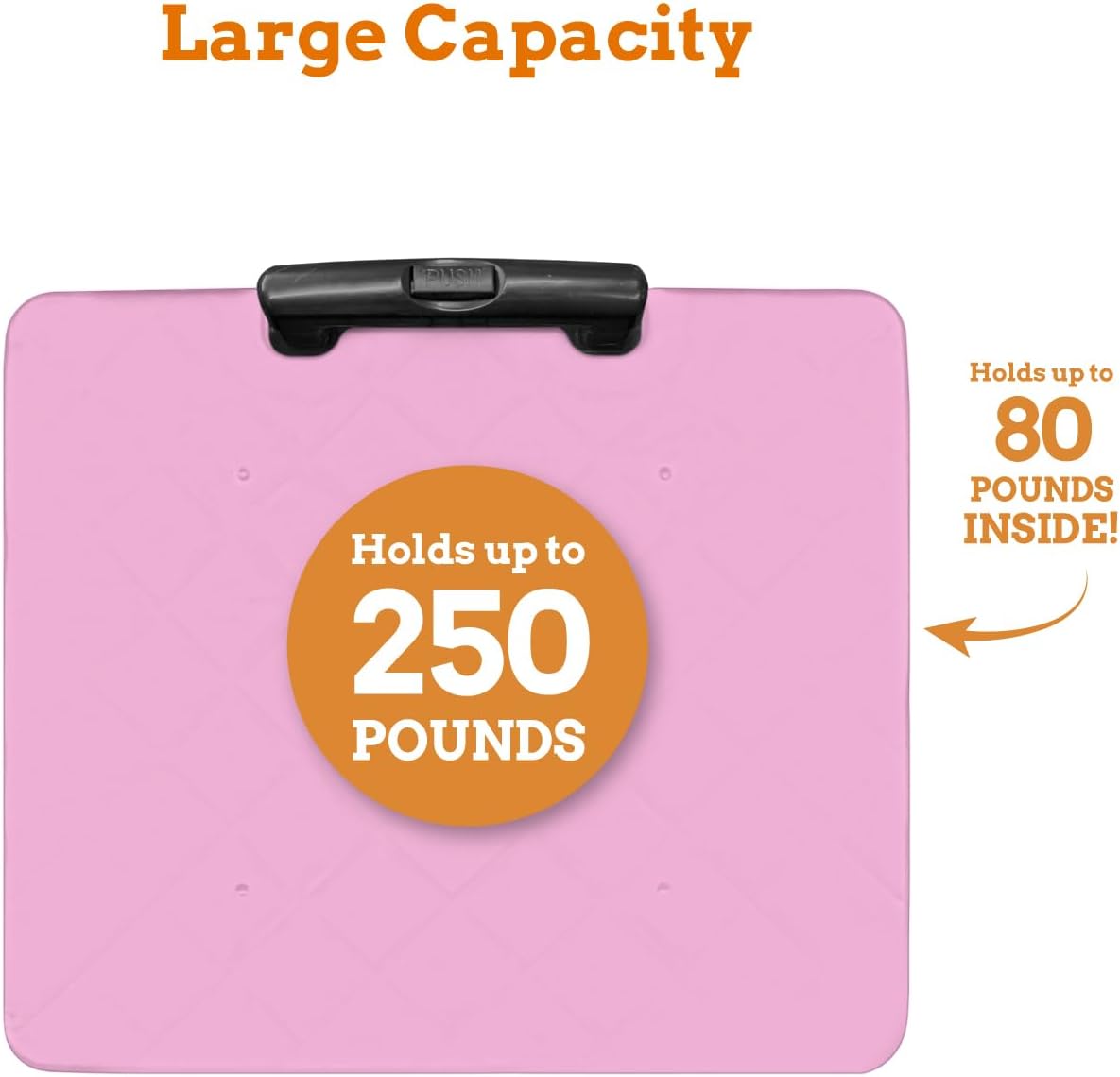 Inspired Living Collapsible Ultra-Slim Pack-N-Roll,2 Wheel Utility Cart w/Lid Used as Seat up to 250 Lbs, Telescopic Handle, Super Strong, for Home,Garden,Shopping,Office,School, Large, Pink & Black