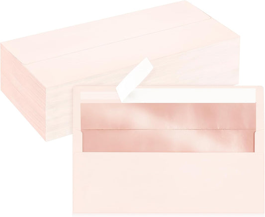 100 Pack #10 Blush Pink Business Envelopes with Metallic Rose Gold Foil Lining, Standard Letter Size Mailing Envelopes Self Seal for Checks Invoices Party Birthday Wedding, 4 1/8 x 9 1/2 Inch