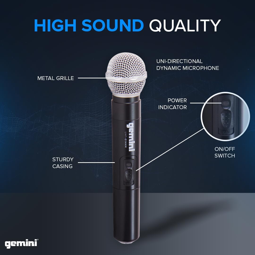 Gemini Sound UHF-01M F3 - Premium Handheld Wireless Microphone with Dynamic Range, Ideal for Stage Performances, Conferences, and Events