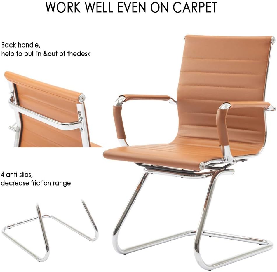 Office Desk Chair Set of 8,No Wheels PU Leather Computer Chairs Mid Back Guest Chairs with Seld Base for School/Reception/Conference/Waiting Room,Terracotta