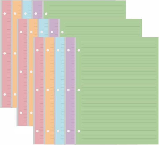 (3-Pack) Colorful 3 Hole Lined Paper - 300 Sheets/600 Pages Loose Leaf Paper Line Refills, Per Color 60 Sheets, 8.5" x 11"