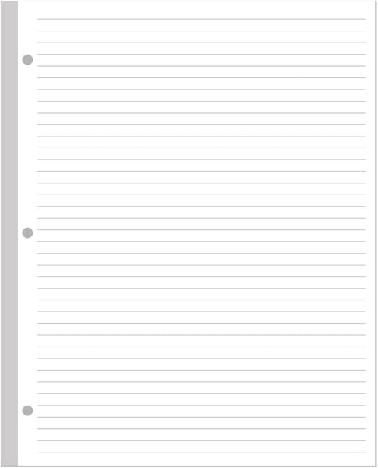 3-Hole Lined Refill Paper, Letter Size Punched Ruled Filler, 100 Sheets / 200 Pages, 100gsm White Paper, 8.5'' x 11''