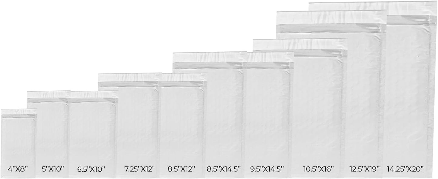 250-Pack Waterproof Poly Bubble Mailers 5 x 10 - Thick, Durable, Instant Seal Envelopes with Strong Adhesive - Protective Shipping Mailers for Jewelry, Cosmetics, SD Cards, USB Cables